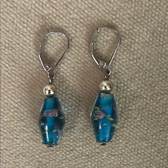 Vibrant Blue & Silver Earrings with Lever-Backs bought in Venice - Picture 3 of 4